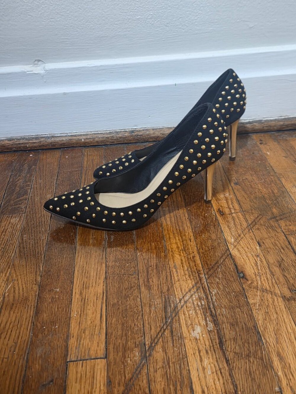 Michael Antonio Black and Gold Studded Pumps